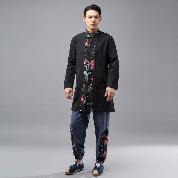 Men Ethnic Tunics Style Hangfu Kungfu Zen Style Men Linen and Cotton Tops