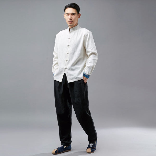 Men Ethnic Hangfu Kungfu Zen Style Men Linen and Cotton Top