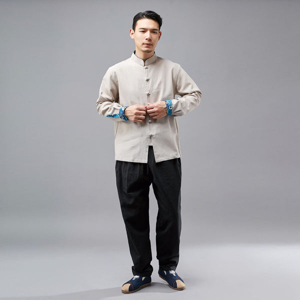 Men Ethnic Hangfu Kungfu Zen Style Men Linen and Cotton Top