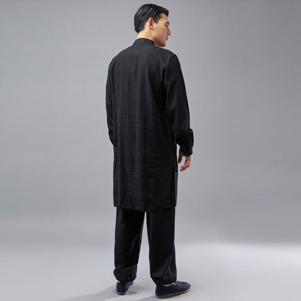 Men Tai Chi Zen Tunics Style Linen and Cotton Tunic Long Shirt