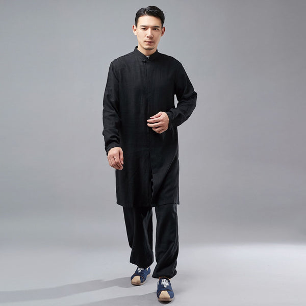 Men Tai Chi Zen Tunics Style Linen and Cotton Tunic Long Shirt