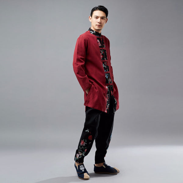 Men Ethnic Tunics Style Hangfu Kungfu Zen Style Men Linen and Cotton Tops