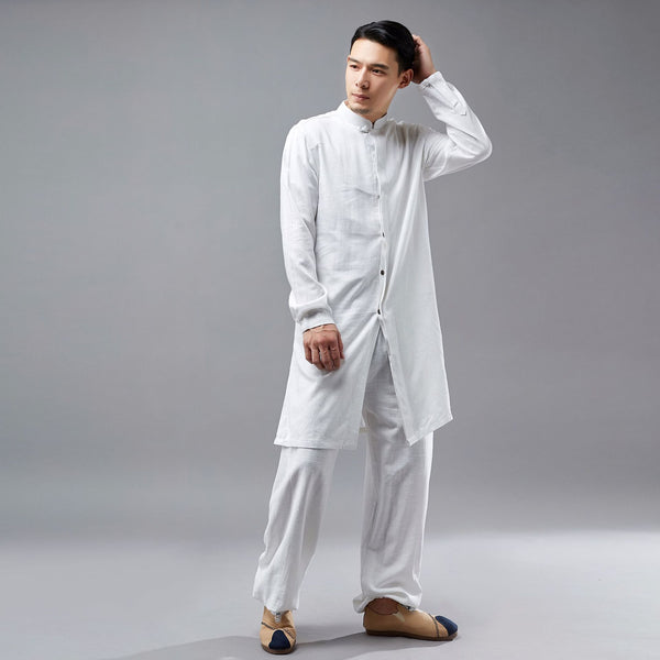 Men Tai Chi Zen Tunics Style Linen and Cotton Tunic Long Shirt