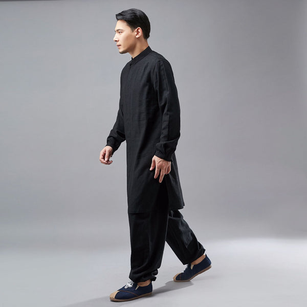 Men Tai Chi Zen Tunics Style Linen and Cotton Tunic Long Shirt