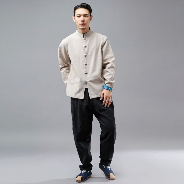 Men Ethnic Hangfu Kungfu Zen Style Men Linen and Cotton Top