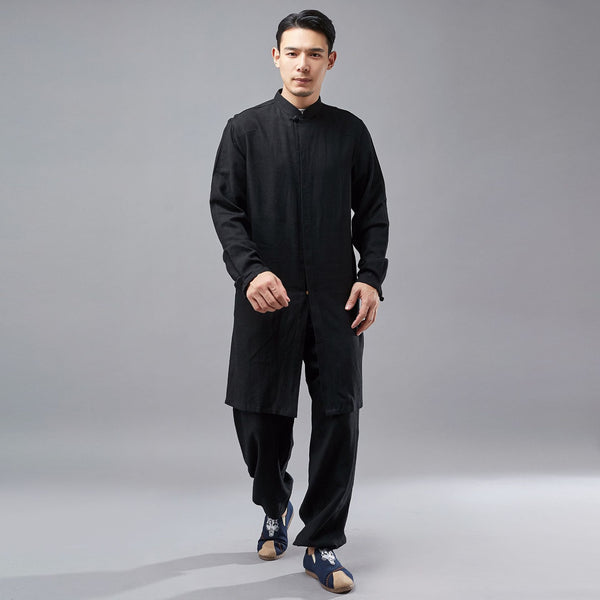 Men Tai Chi Zen Tunics Style Linen and Cotton Tunic Long Shirt