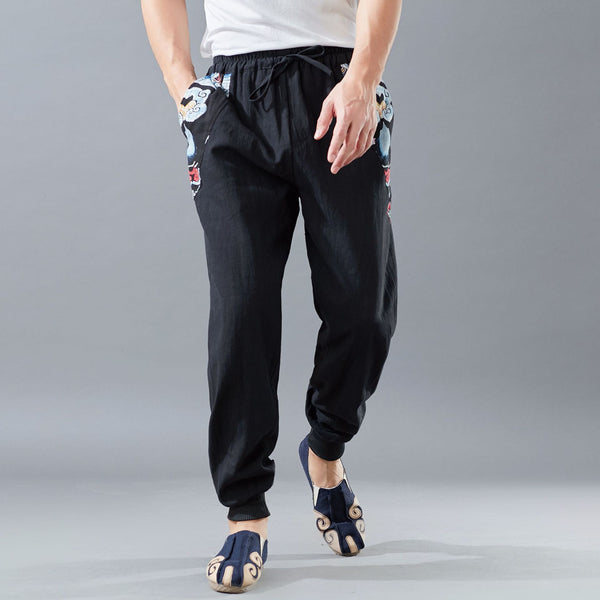 Men Asian Style Men Linen and Cotton KungFu Pants