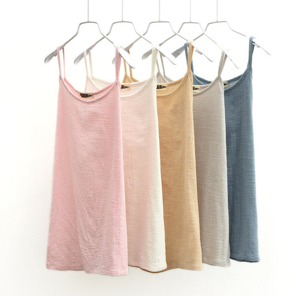 Simple Pure Color Women Linen and Cotton Tank