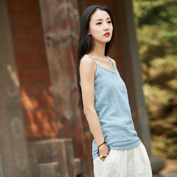 Simple Pure Color Women Linen and Cotton Tank