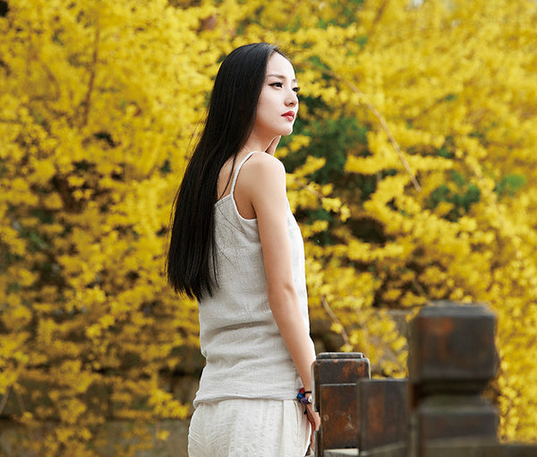 Simple Pure Color Women Linen and Cotton Tank