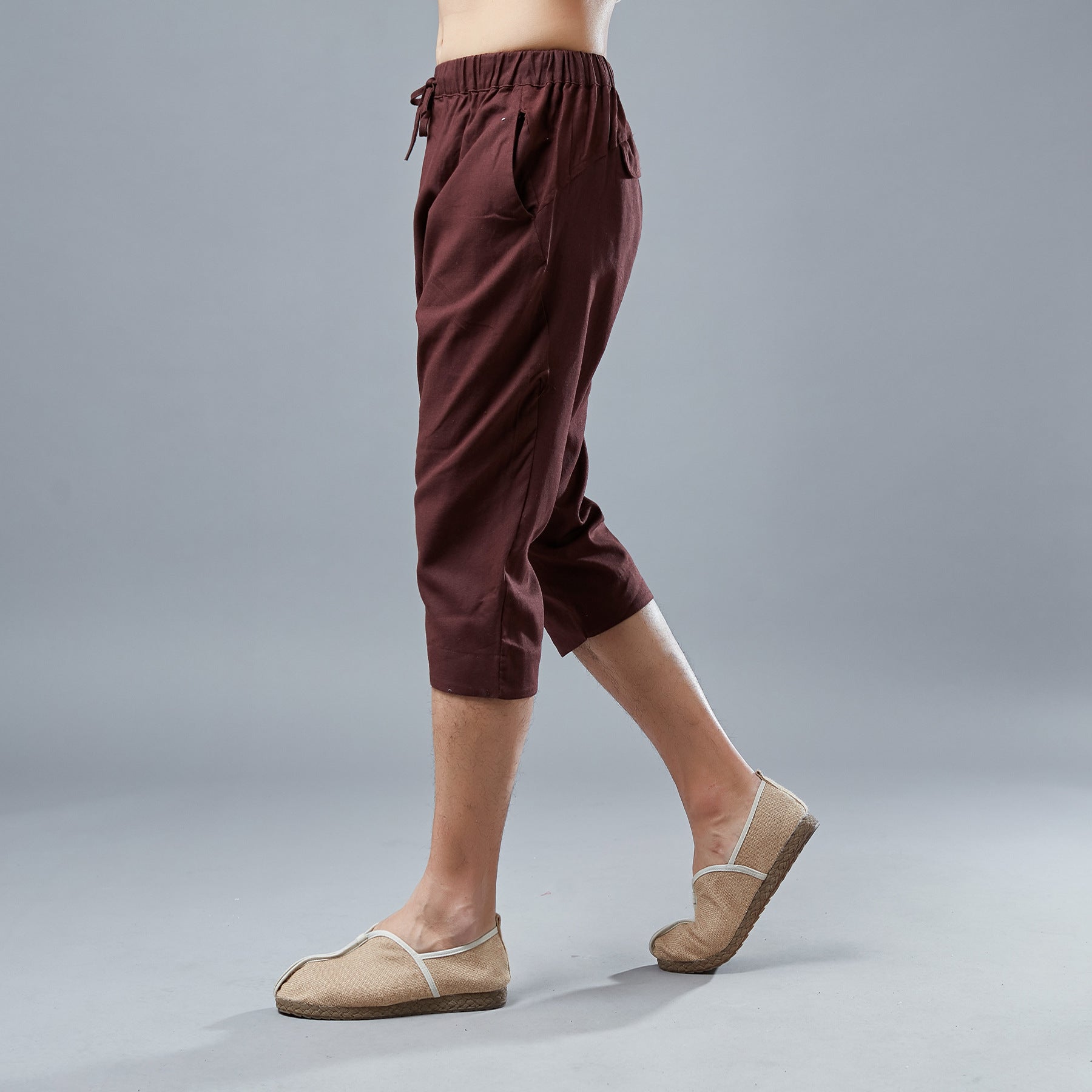 Men Causal Style Linen and Cotton Capri Pants