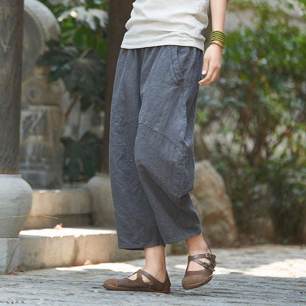 Women Casual Loose Linen Lantern Cropped Pants