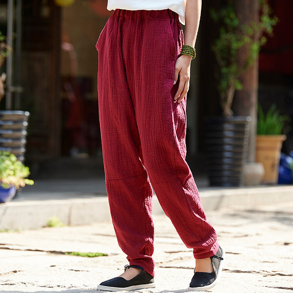 Women Casual Linen and Cotton Tapered Pants