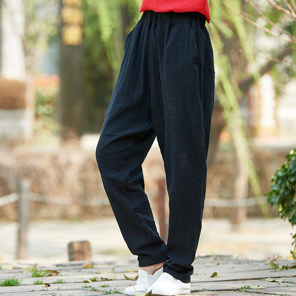 Women Casual Linen and Cotton Tapered Pants