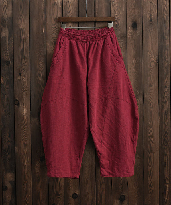 Women Casual Loose Linen Lantern Cropped Pants