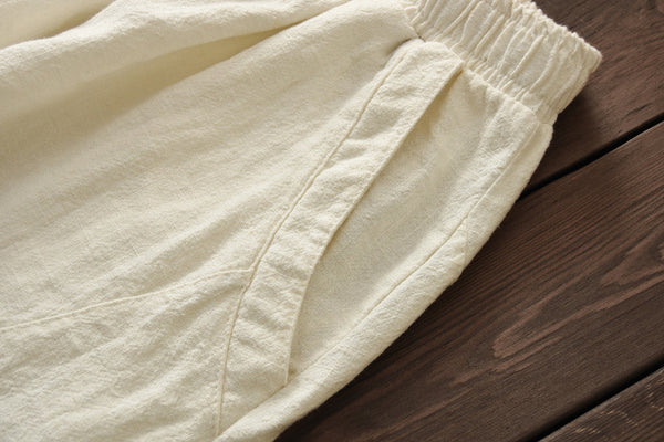 Women Casual Loose Linen Lantern Cropped Pants