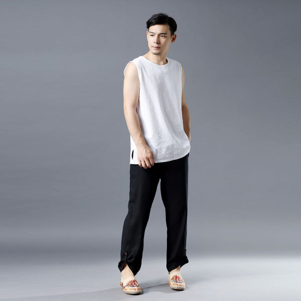 Men Simple Sleeveless Linen and Cotton Tank