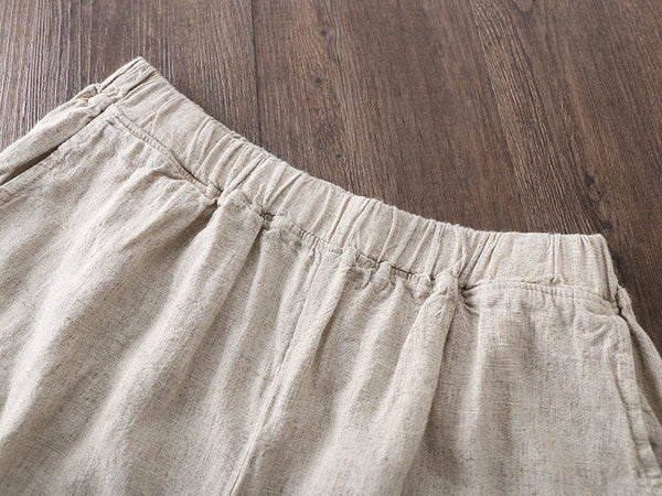 Women Casual Simple Linen and Cotton Shorts