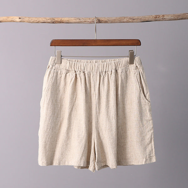 Women Casual Simple Linen and Cotton Shorts