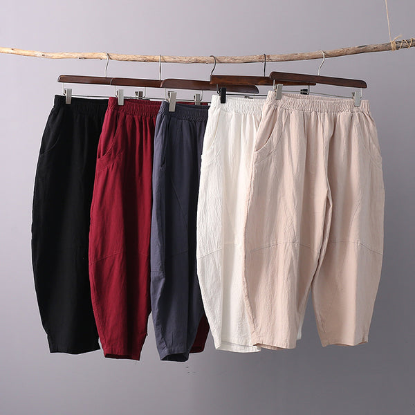 Women Casual Linen and Cotton Lantern Cropped Pants