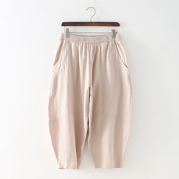 Women Casual Linen and Cotton Lantern Cropped Pants