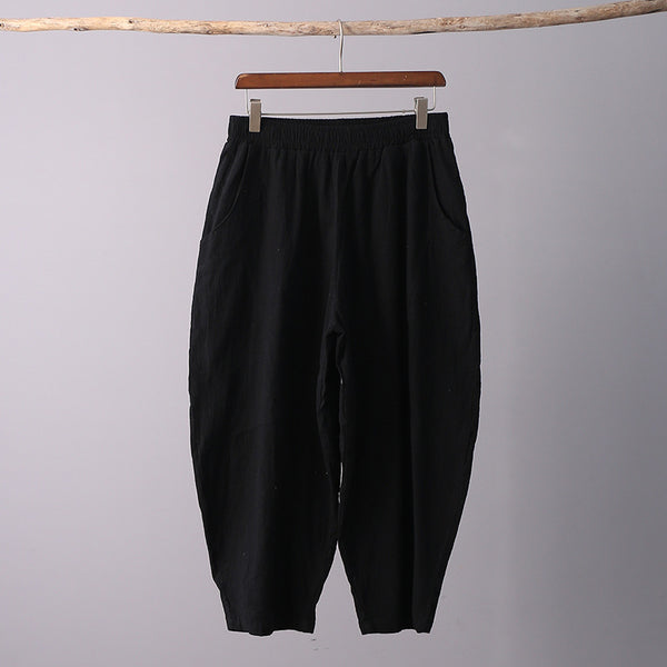 Women Casual Linen and Cotton Lantern Cropped Pants