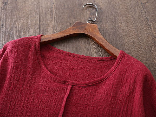 Simple Style Women Short Sleeve Linen and Cotton T-shirt
