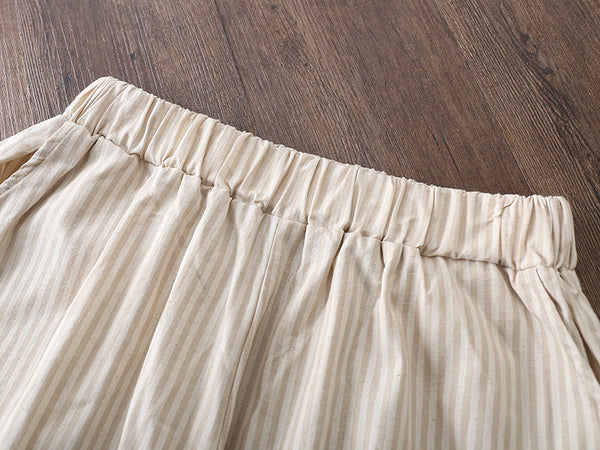 Women Linen and Cotton Casual Cropped Striped Pants