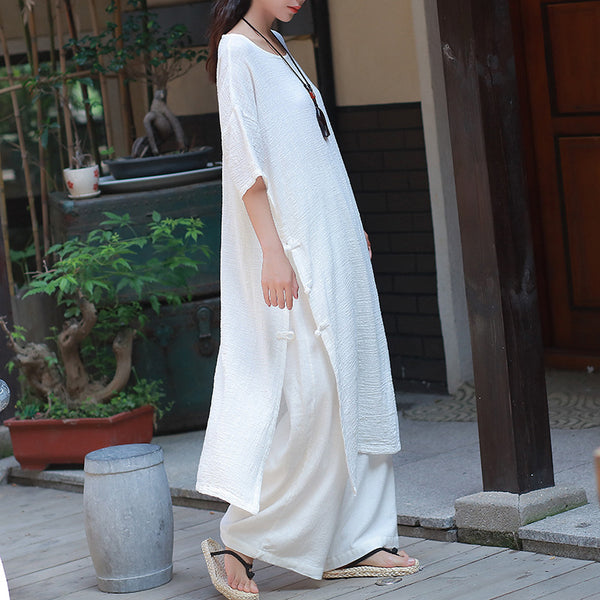 Summer Linen and Cotton Dress/ Asian Tunic Type Dress/ Middle Sleeve Dress/ Loose Dress/Maternity dress