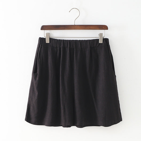 Women Casual Simple Linen and Cotton Shorts