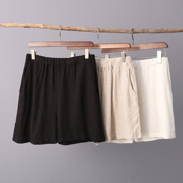 Women Casual Simple Linen and Cotton Shorts