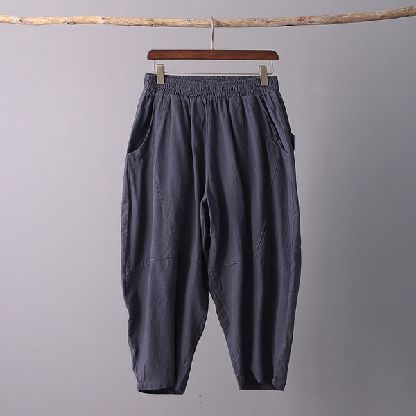 Women Casual Linen and Cotton Lantern Cropped Pants