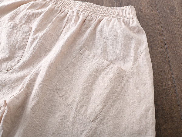 Women Casual Linen and Cotton Lantern Cropped Pants
