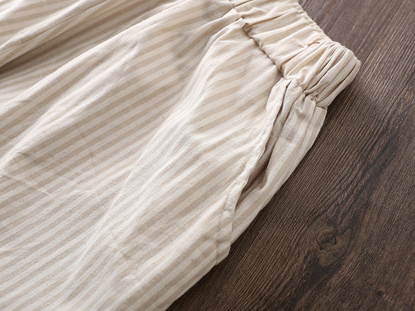 Women Linen and Cotton Casual Cropped Striped Pants