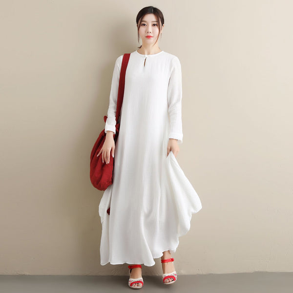 White Dress/ Simple Linen & Cotton Dress/ Summer Linen Dress/ Ankle Length Dress/ Maternity dress/ Casual dress/ Tent Dress/ Wrinkled Dress