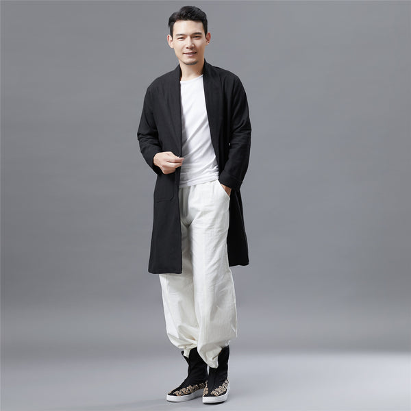 Men Retro Style Linen and Cotton Ankle Lenght Coat