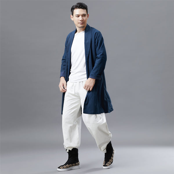 Men Retro Style Linen and Cotton Ankle Lenght Coat