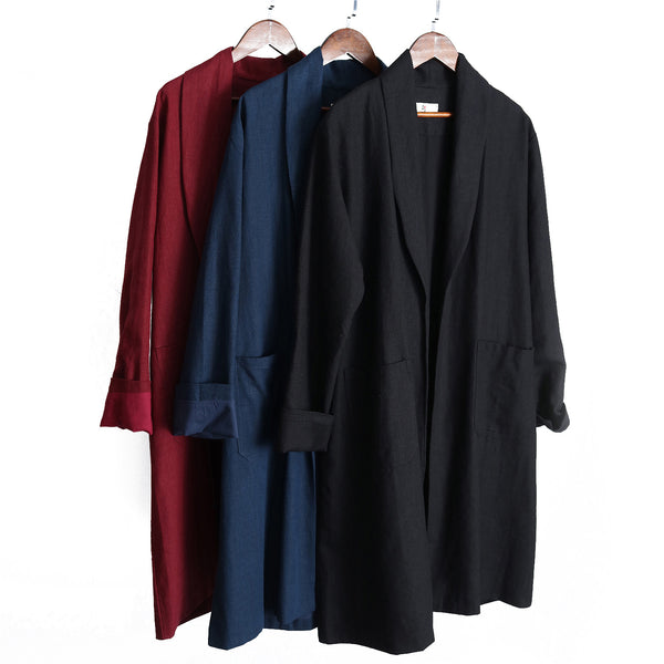 Men Retro Style Linen and Cotton Ankle Lenght Coat