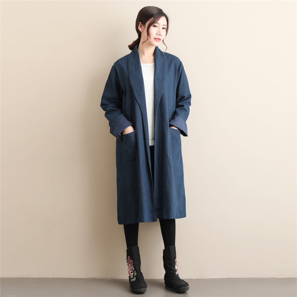 Women Simple Pure Color Linen and Cotton Coat