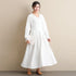 Women Modern Style Long Sleeved Wrinkle Linen and Fibre Dress