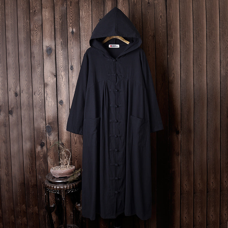 Women Witch Robes Style Linen and Cotton Coat Hoodie Blue Women Witch Robes Style Linen and Cotton Coat Hoodie Blue