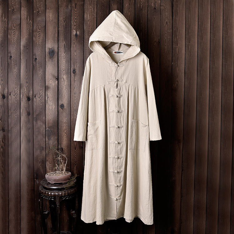 linen witch dress Linen Gabardine Hooded Dress, Witch Dress, Halloween Dress, Viking Medieval Dress, Ritual Robe Monk Occult Tunic Unisex