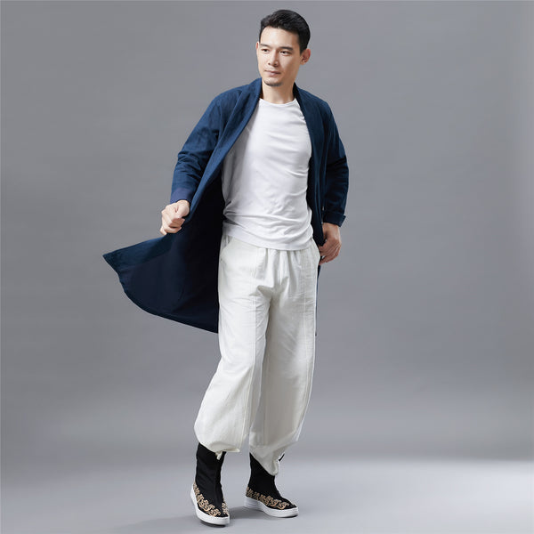 Men Retro Style Linen and Cotton Ankle Lenght Coat