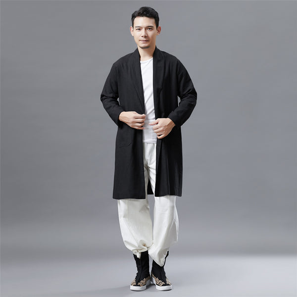 Men Retro Style Linen and Cotton Ankle Lenght Coat