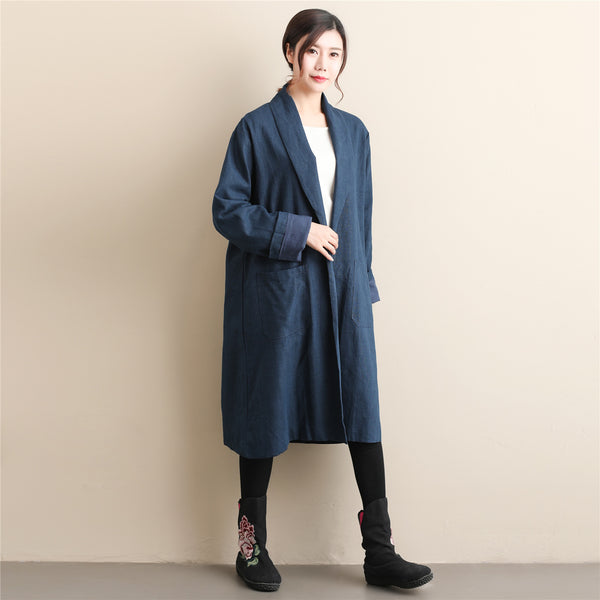 Women Simple Pure Color Linen and Cotton Coat