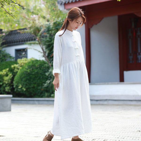 White Dress/ Maternity dress/ Linen Dress/ Summer Dress/ Tea Length Dress/ Casual dress/ High Waist Dress