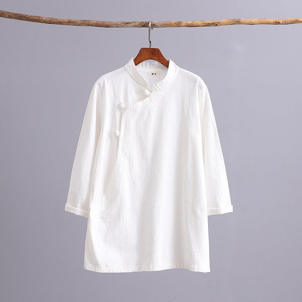 Women White blouse, white linen blouse, linen blouse, loose linen blouse, Zen Blouse, long sleeve blouses, Hangfu, chinese blouse