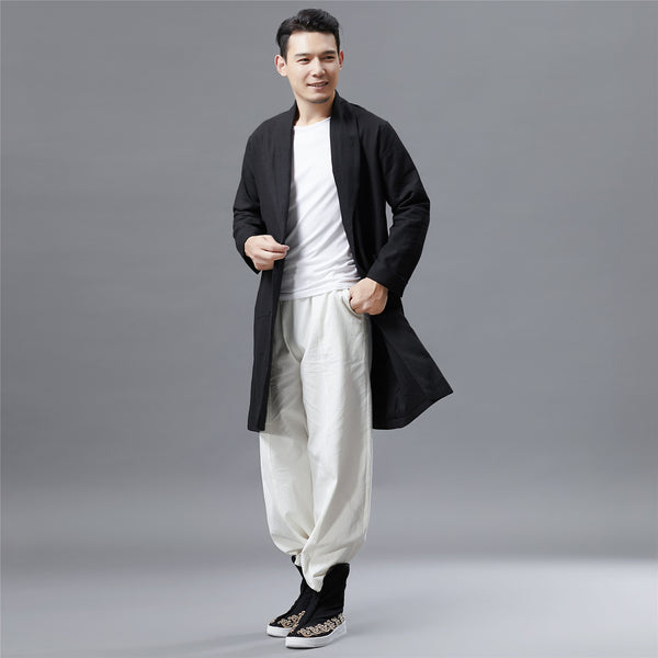 Men Retro Style Linen and Cotton Ankle Lenght Coat