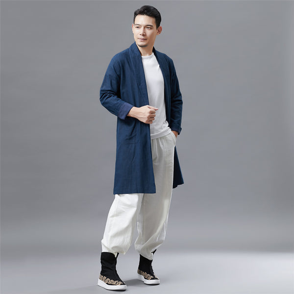 Men Retro Style Linen and Cotton Ankle Lenght Coat