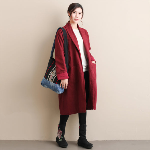 Women Simple Pure Color Linen and Cotton Coat